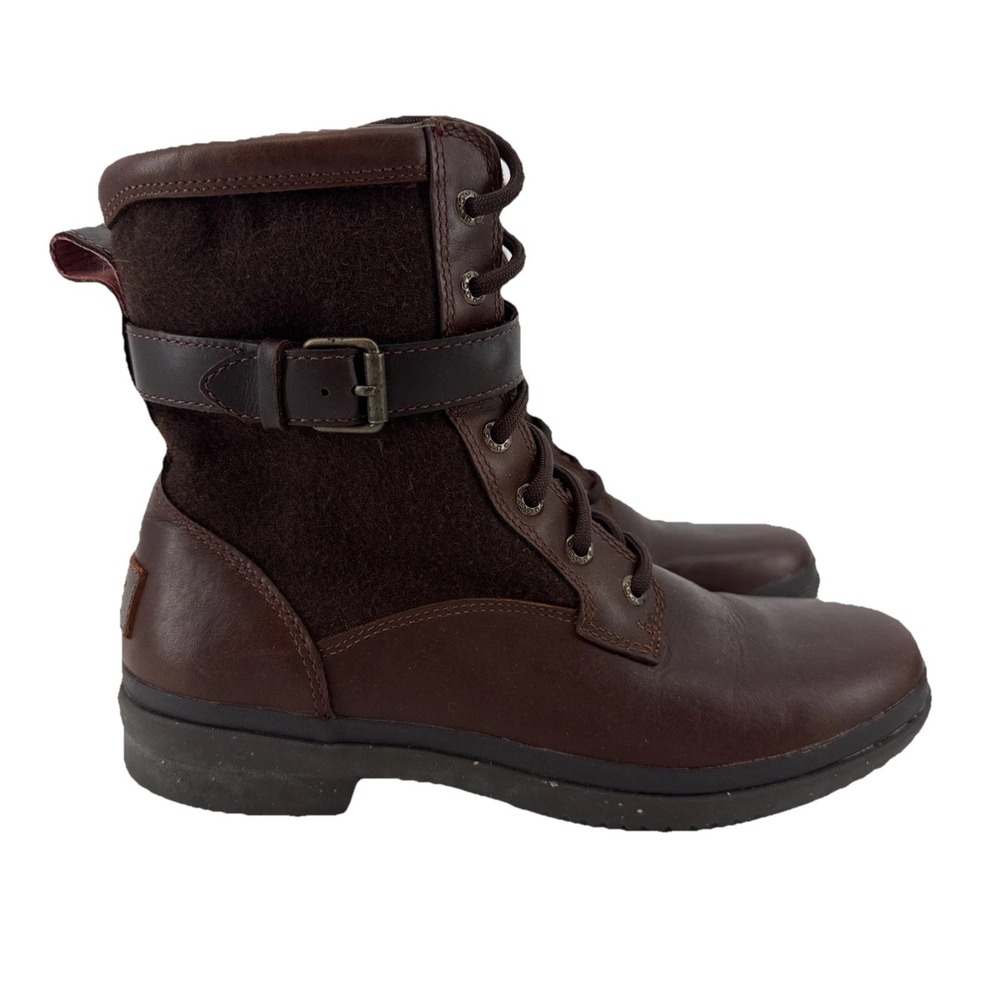 UGG Kesey Waterproof Boots Women 9 Brown Leather Suede Sheepskin Lace Up